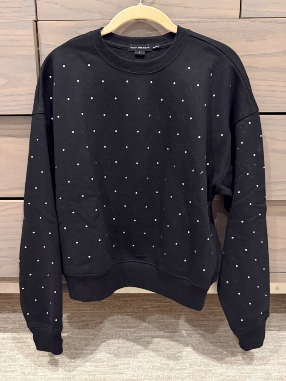 Good American Women's Black Crystal Crewneck Sweatshirt Small